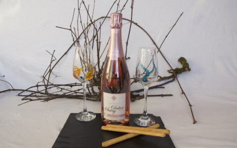 Coupes Champagne Rosé Didier Savry décor sarments de vigne et gressins