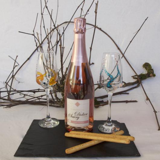 Coupes Champagne Rosé Didier Savry décor sarments de vigne et gressins